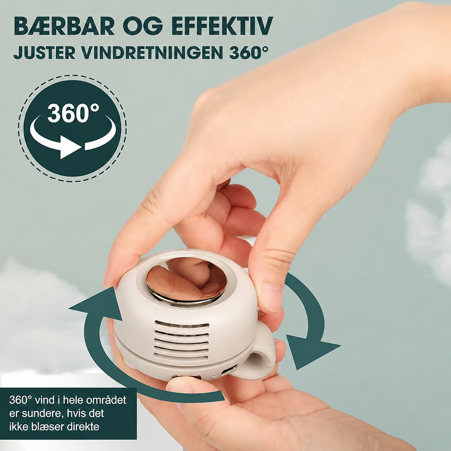 Bærbar mini-ventilator med klemme og 360° justering