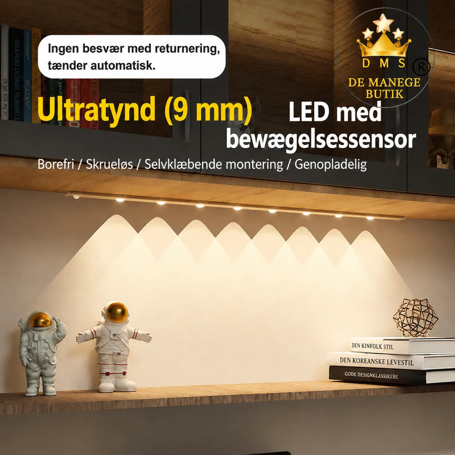 Opladelig LED-skabslampe med bevægelsessensor og magnetmontering