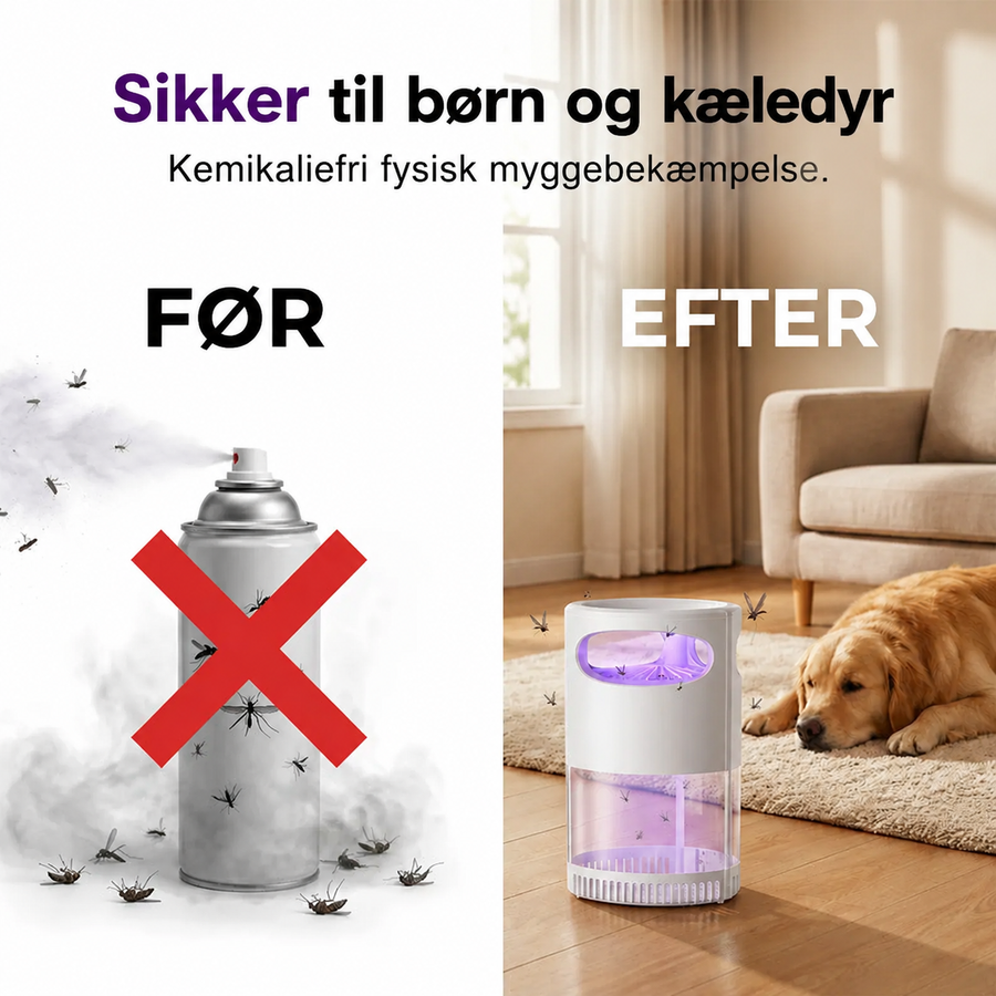 Kemikaliefri UV-myggelampe med USB og stille drift