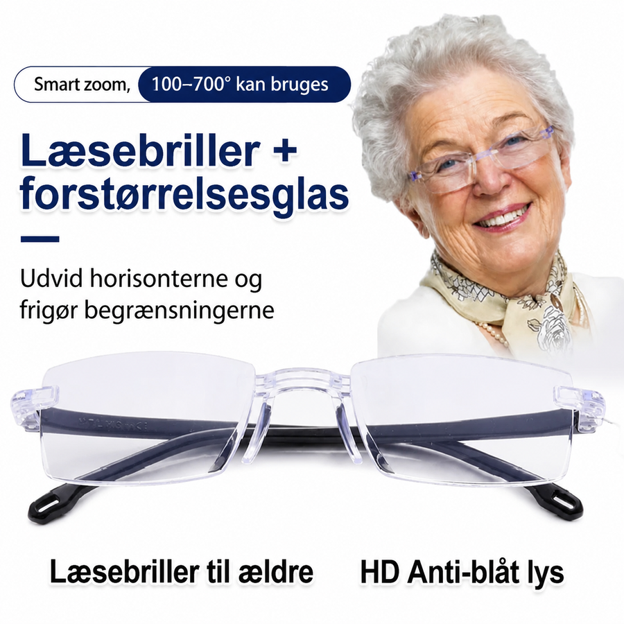 Læsebriller med smart zoom og justerbar styrke