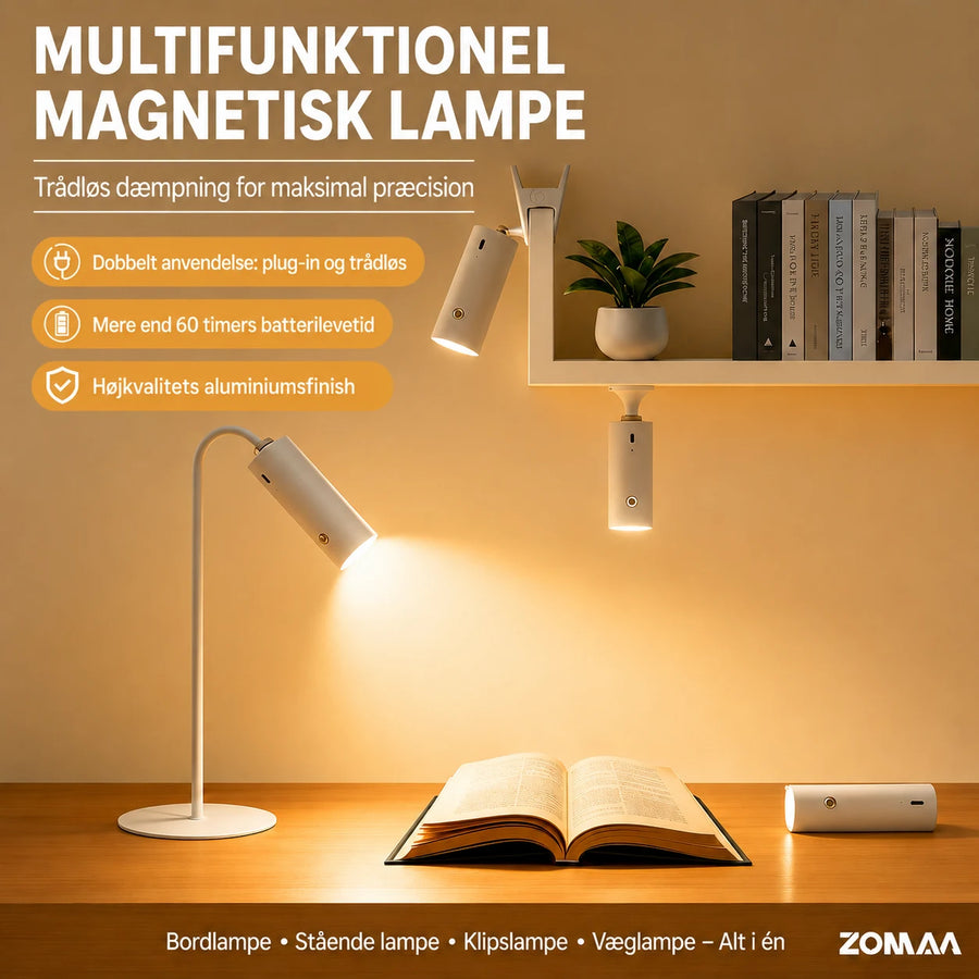 Trådløs genopladelig LED-bordlampe med magnetisk drejehoved