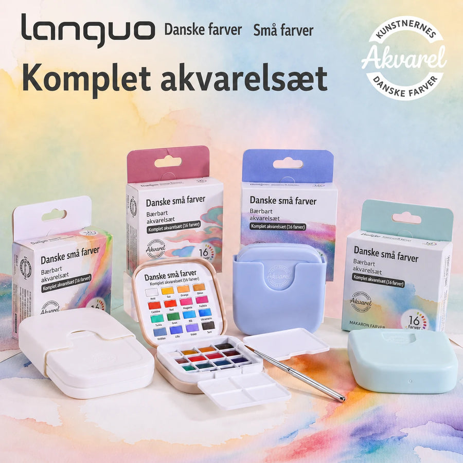Mini akvarelsæt med 16 faste farver