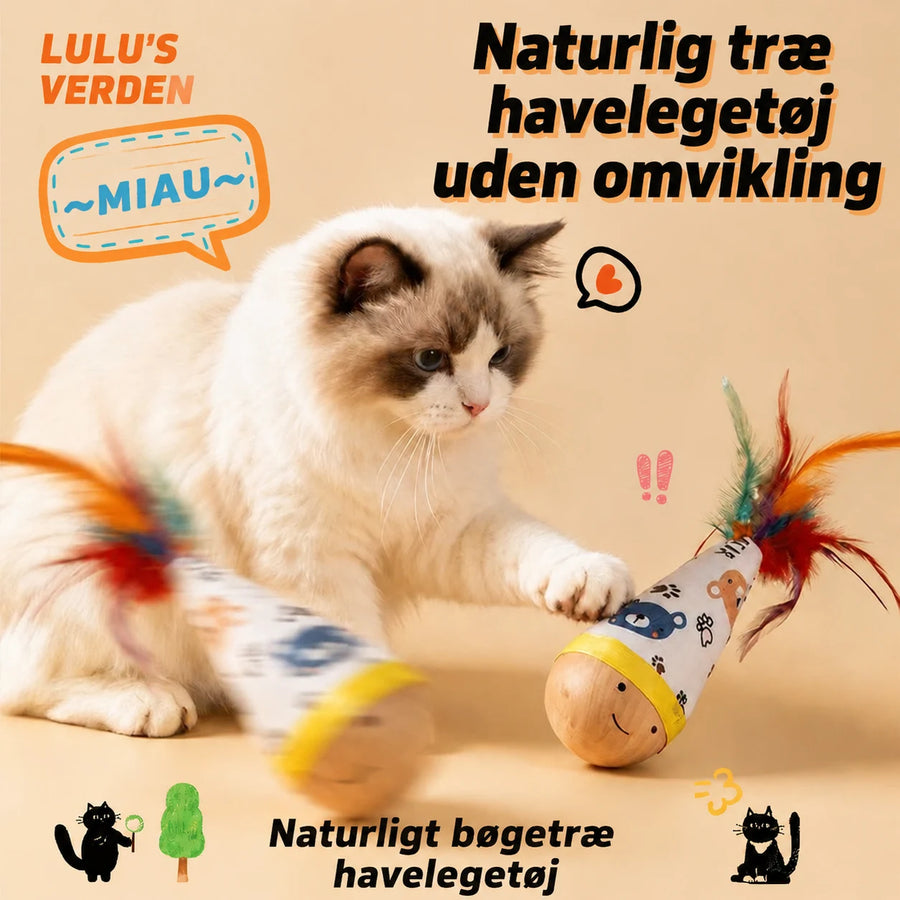 Vippende kattelegetøj i bøgetræ