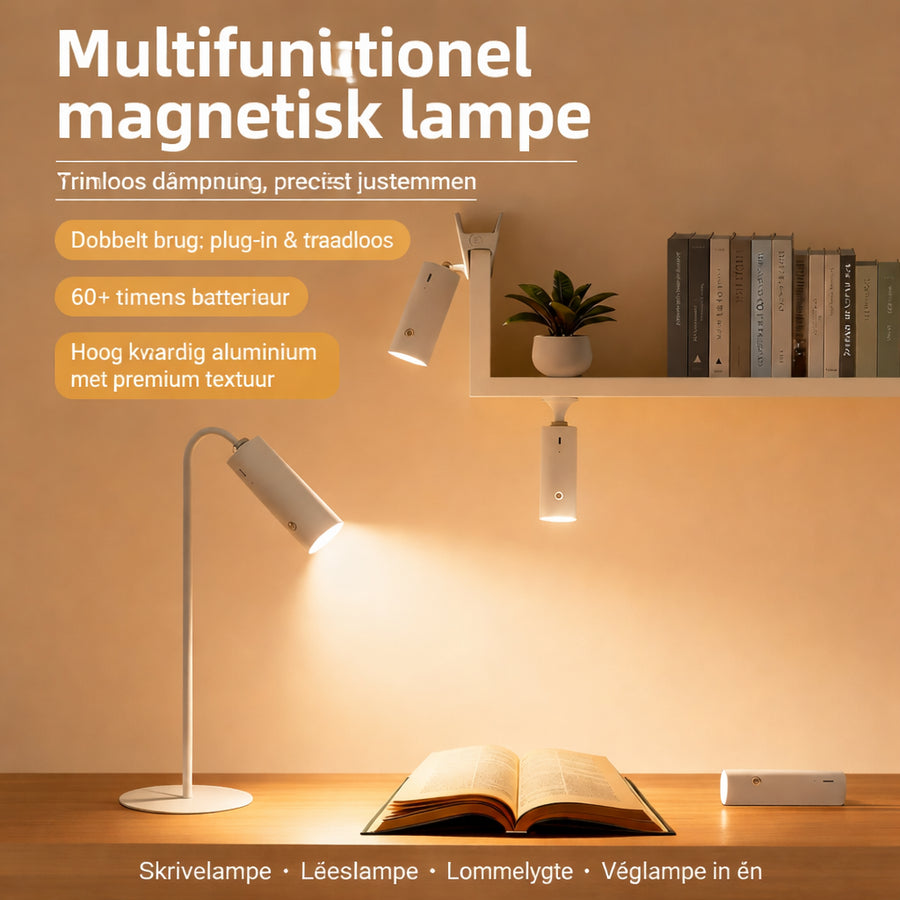 Trådløs genopladelig LED-bordlampe med magnetisk drejehoved
