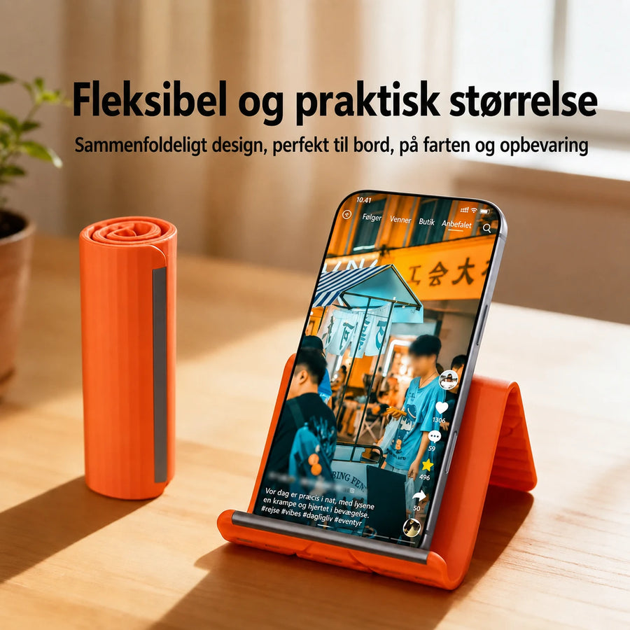 Foldbar silikoneholder til mobil, tablet og bærbar