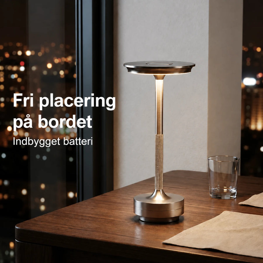 Genopladelig bordlampe i aluminium med UFO-design