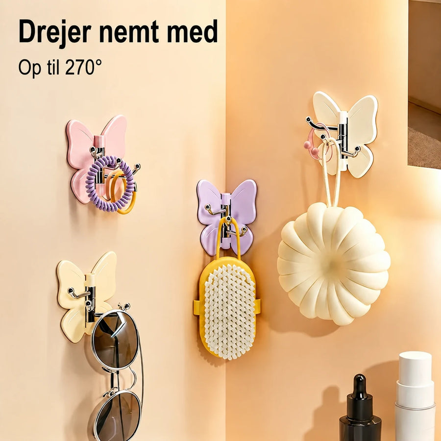 Drejelig sommerfuglekrog med 3 kroge, sæt med 4