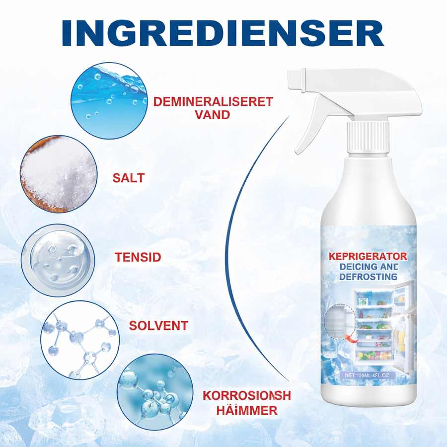 Afrimningsspray til køleskab og fryser