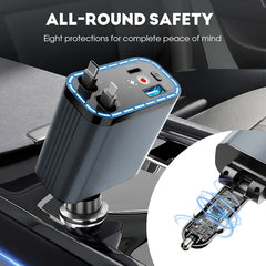 ✨Lynhurtig 4-i-1 Biloplader 90W – med Optrækkelige Kabler & Hyggeligt Stjernelys 🚗🌌