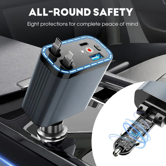 ✨Lynhurtig 4-i-1 Biloplader 90W – med Optrækkelige Kabler & Hyggeligt Stjernelys 🚗🌌