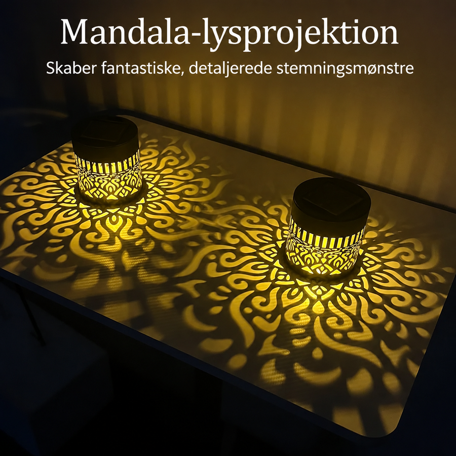 Solcellelampe med mandala-projektion og IP65